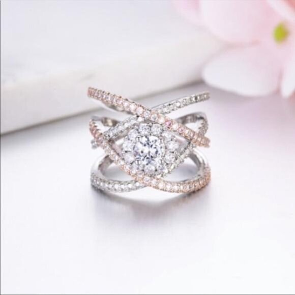 TWISTED 925 STERLING SILVER DIAMOND RING, CUTE RING, SHINY RING.